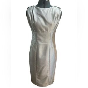 Calvin Klein Silver Metallic Sleeveless Sheath Dress Button Details‎ Pleated 4